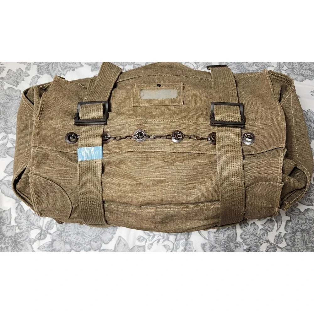 VYG Italian Military Canvas Duffel Bag Olive Drab Utility Bag Chain Closure